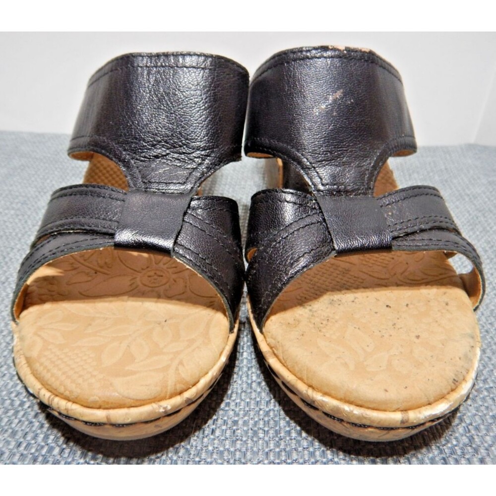 Strictly Comfort Women’s Wedge Sandals Size 7M Black Leather Cork